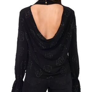1. State Black Blouse with Silver Floral Design